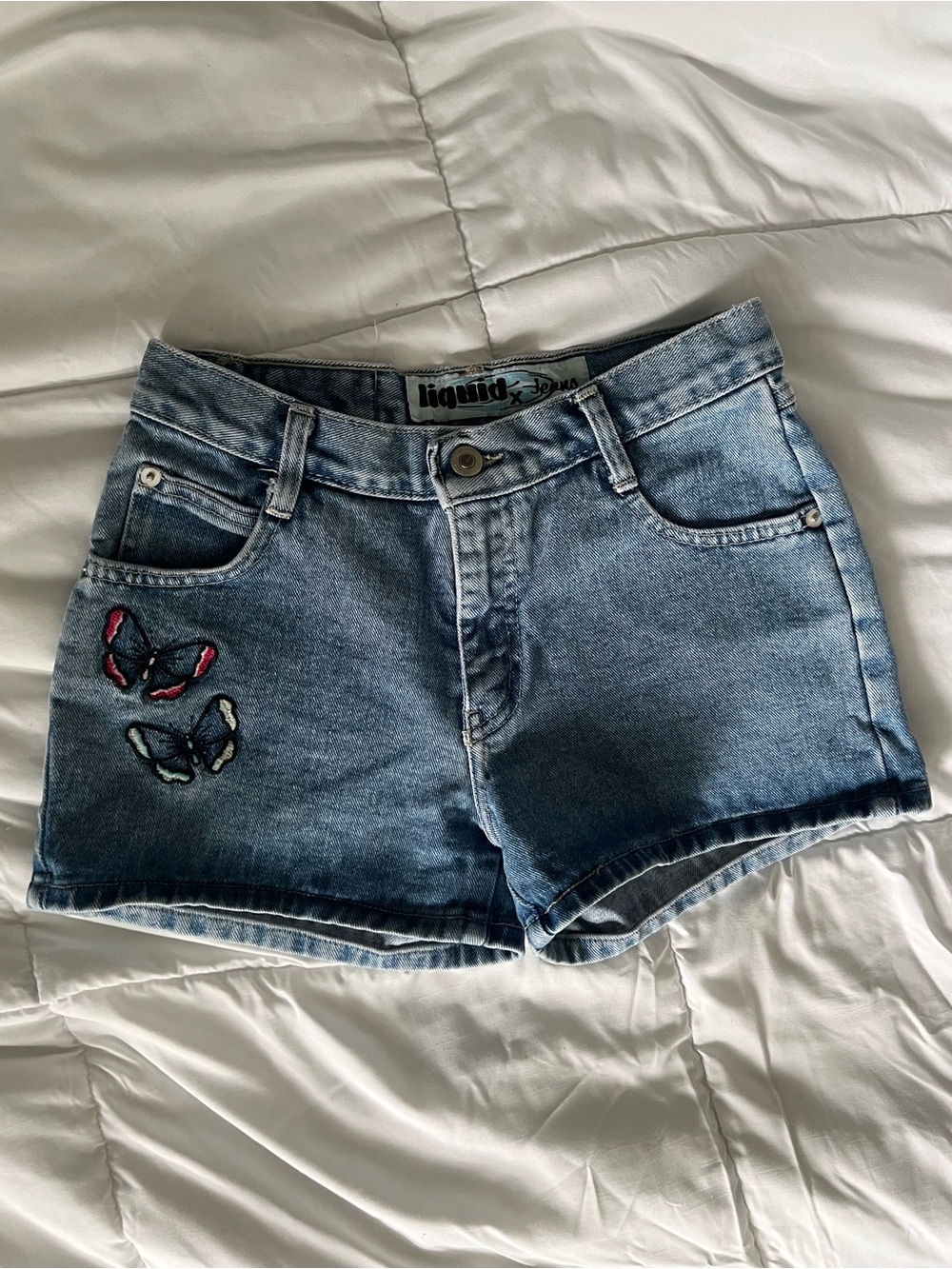 Vintage Y2K Butterfly Jean Embroidered Denim Shorts Size 3